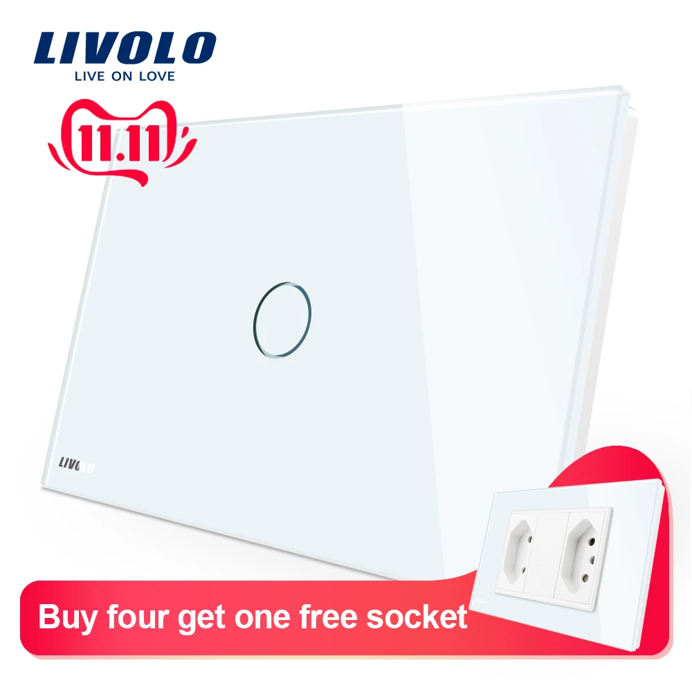 Preise Livolo Wand Touch Schalter, Kristall Glas Panel, AC110 ~ 250 V, led anzeige, US AU Standard Licht Touchscreen Schalter, 4 farben