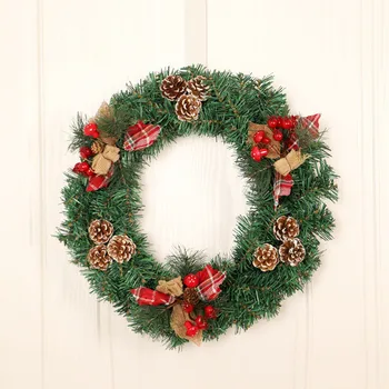 

Christmas Decoration Green Garland Plaid Branch Pine Wreath Home Holiday Decoration Christmas Wreath