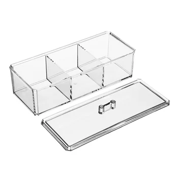 

1 Pc Acrylic Transparency Food Storage Box Stackable 3 Grids Tea Bag Organizer Kitchen Sorting Container with Dustproof Cover