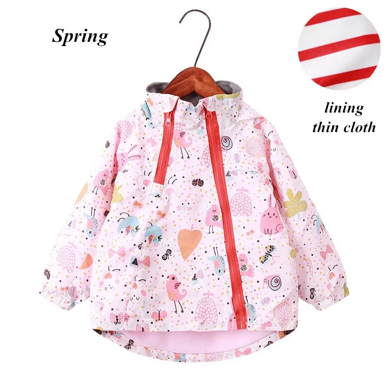 Pink bird-spring Новая весенне-Осенняя детская верхняя одежда От 2 до 9 лет куртки с капюшоном для девочек модная верхняя одежда с цветочным принтом и животными ветрозащитное пальто для девочек - Цвет: Pink bird-spring