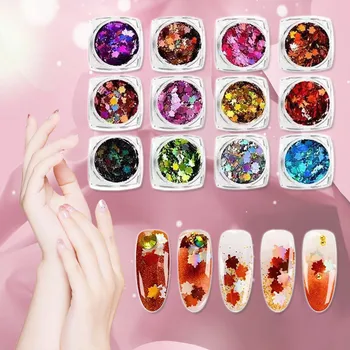 

12 Box Leaf Nail Art Sequins Manicure Decor DIY Stickers Nail Glitter Sticker Decor Supplies MH88