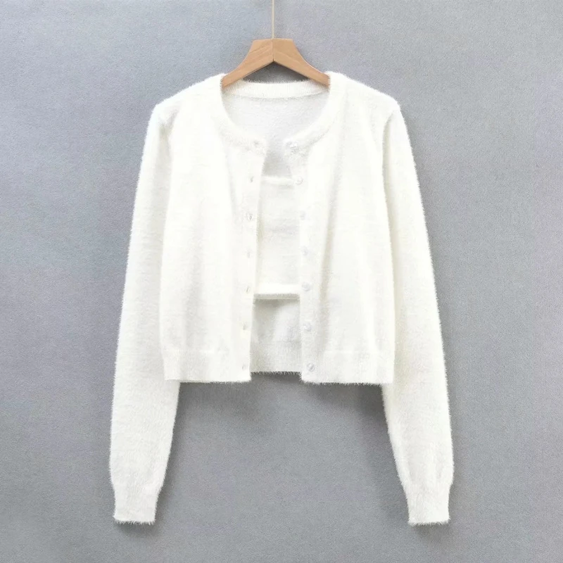 Oyasnake Two-Piece Jercey Sweaters Spring Autumn 2021 New Hot Basic Women's  Tube Top And Button Cardigan Coat sweater hoodie Sweaters
