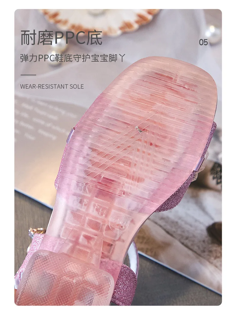 Girls Sandals Princess Shoes Children Shoes Square-Toe Soft-Sole Big Girls Low-heeled Princess Crystal Shoes Children's Sandals girl princess shoes