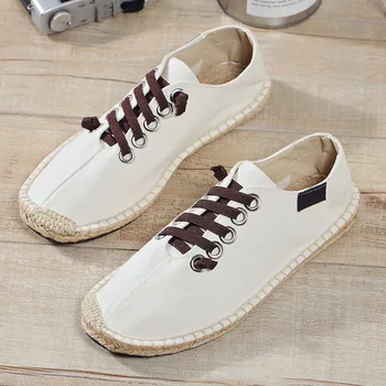 

Spring Summer Boats Shoes Hemp Canvas Sneakers Lace Up Breathable Men's Flats Fashion Casual Driving Shoes