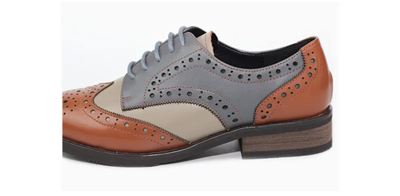 British Genuine Leather Female Oxford Shoes College Spring New Thick Heel 3cm Women Brogues Retro Carved Single Shoes Large Size (10)