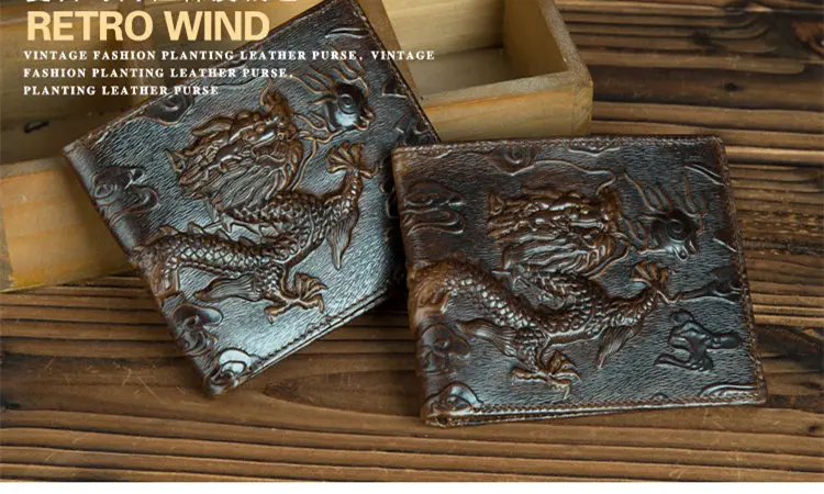 Маленькие Мини ультра-тонкие кошельки из натуральной кожи, компактный кошелек ручной работы из бычьей кожи, с карманом для карт небольшой кошелек, китайский дракон