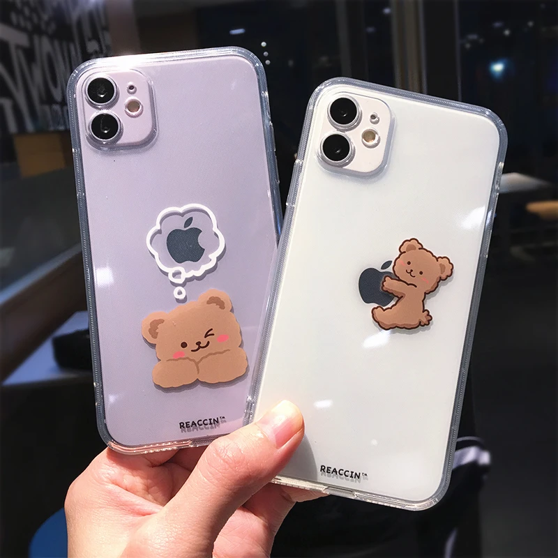 Funny Cute Cartoon Bear Clear Phone Case For Iphone 13 Pro Max 12 Mini 11 X Xs Xr 7 8 Plus Animal Couple Transparent Soft Cover Mobile Phone Cases Covers Aliexpress
