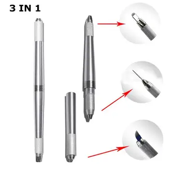 

3 In 1 3D Eyebrow Tattoo Pen Machine Professional Tebori Microblading Pen Eyebrow Permanent Makeup Manual Machine Silver