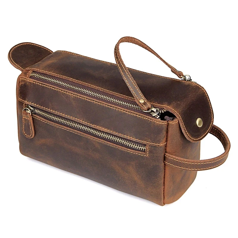 

Luufan Crazy Horse Leather Dopp Kit Personalized Leather Toiletry Bag Travel Toiletry Organizer Portable Hanging Makeup Cool Bag