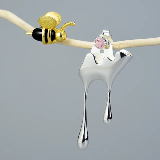 Boucles d'oreilles abeille et la goutte de Miel Argentée