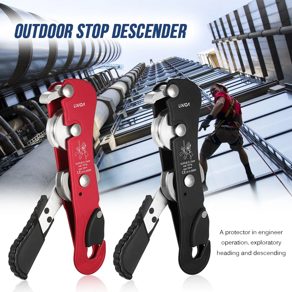 

Outdoor Stop Descender Self-braking Self Locking Hand Control Descender Adventure Rock Climbing Caving Rescue Rappel Tool