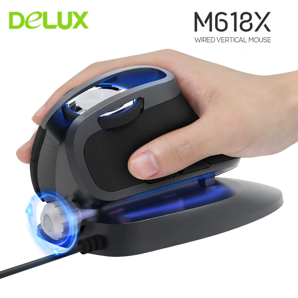  Delux M618X Ergonomic Vertical Mouse Gamer Wired Gaming Computer 6D Mice 4000 DPI USB Adjustable An