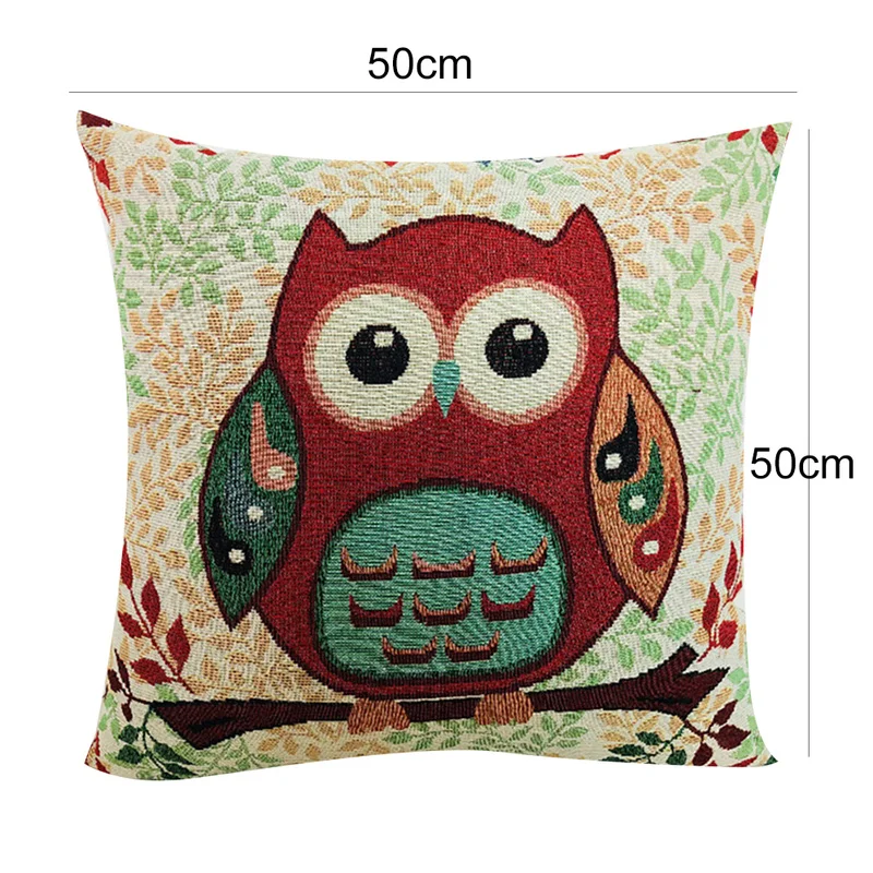 Vintage Cushion Cover Cotton Linen Throw Cushion Covers Decorative Home Sofa Office Throw Pillowcase cartoon Owl 3