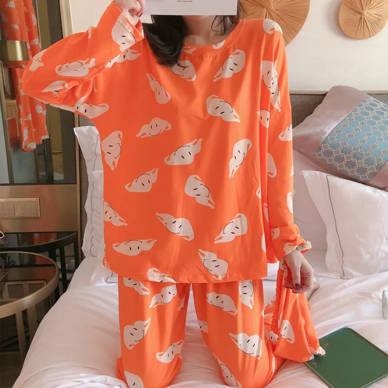 

2110 # Cloud Smiley Pullover MS Long Sleeve Korean-style Sweet Pajamas Tracksuit Three-piece Set