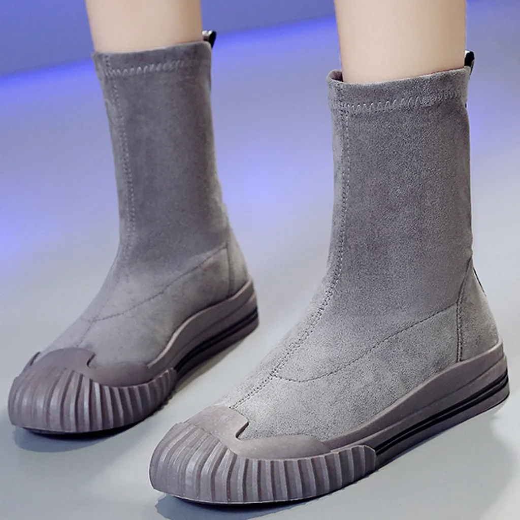 

2019 women's boots solid color boot suede soft bottom comfortable minimalist comfort plus cotton flat Flock boots sports winter