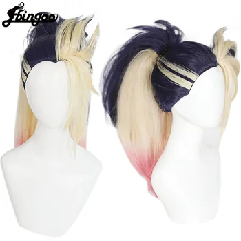 

ã€Ebingooã€‘KDA Baddest Akali Cosplay Wigs LOL KDA Cosplay Blonde Mixed Blue Pink Wigs Ponytail Heat Resistant Synthetic Hair