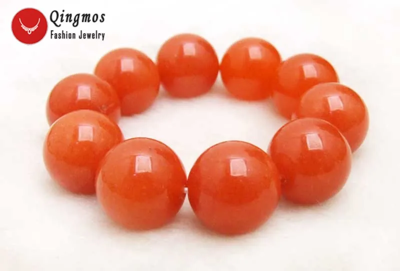 

Qingmos Natural Jades Bracelet for Women with 20mm Round High Quality China Red Jades Bracelet Jewelry 7.5'' Bra370 Free Ship