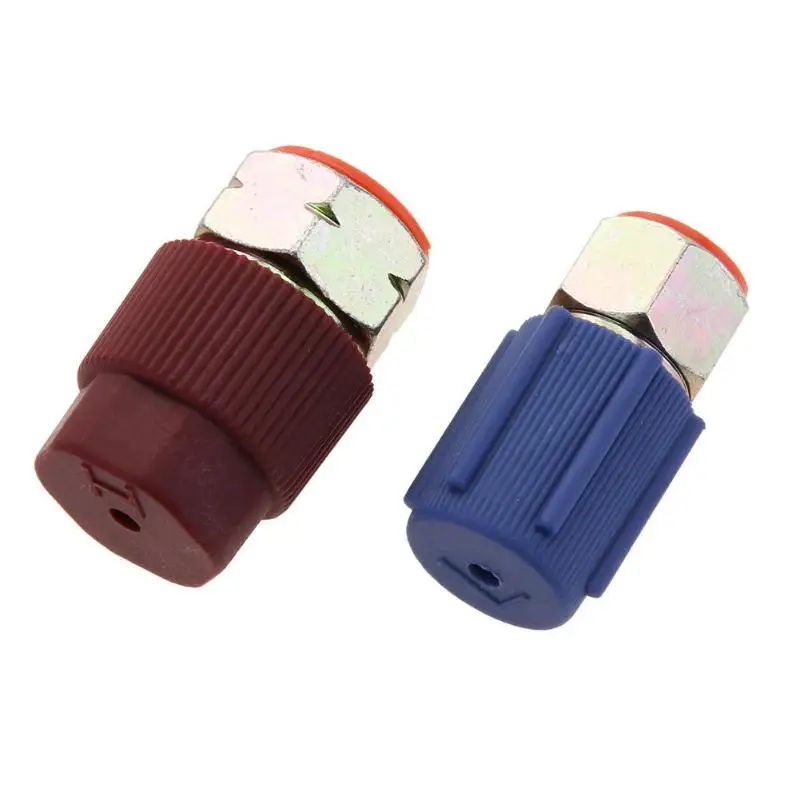Car Retrofit 7/16 to 3/8 Conversion Adapter R12 to R134a High/Low AC Fitting for Automobiles Air Conditioner Red Blue