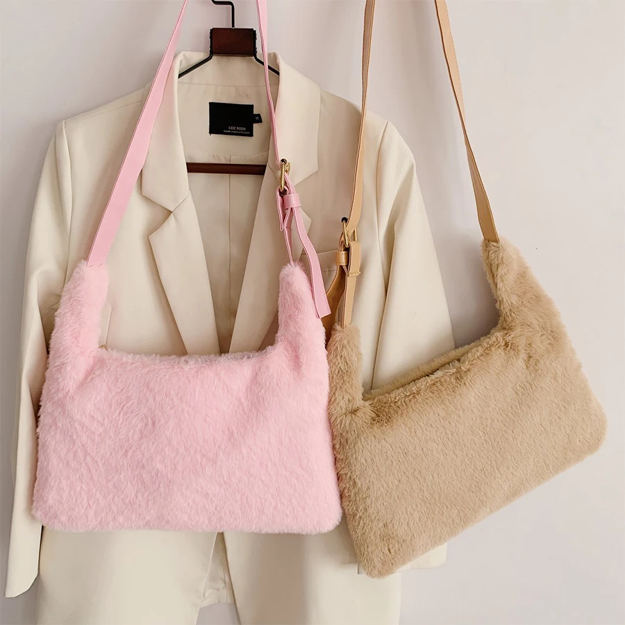 

Plush Crossbody Bags for Women Winter Fashion Shoulder Bag Pure Color Soft Women's Bag 2020 Casual Simplicity Female Handbags