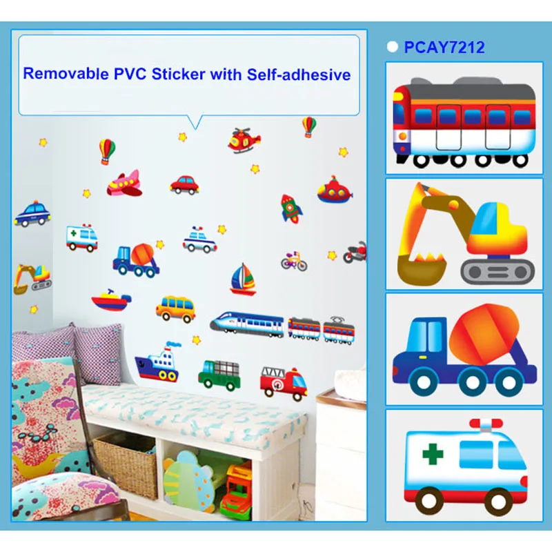 

DIY Excavator Train Ship Sticker for Kids Room Cartoon Wallpaper Window Murals Wardrobe Stickers Home Kindergarten Wall Decor
