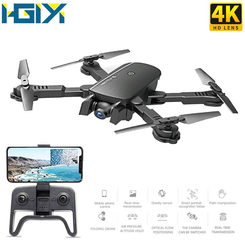 

HGIYI M66 RC Drone With 4K HD Camera Quadcopter Wide Angle Optical Flow Positioning Gesture Photo Wifi FPV Foldable Drone Vs E58