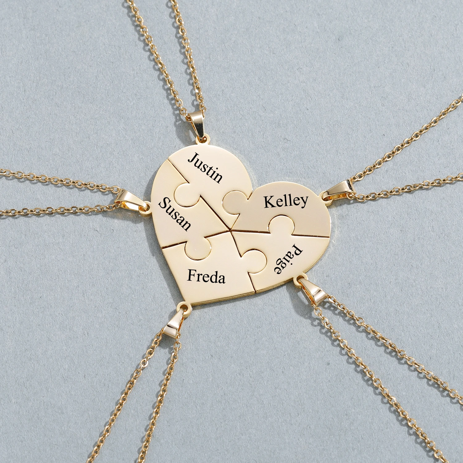Custom Name Heart Puzzle Necklace Personalized Heart Necklaces Family
