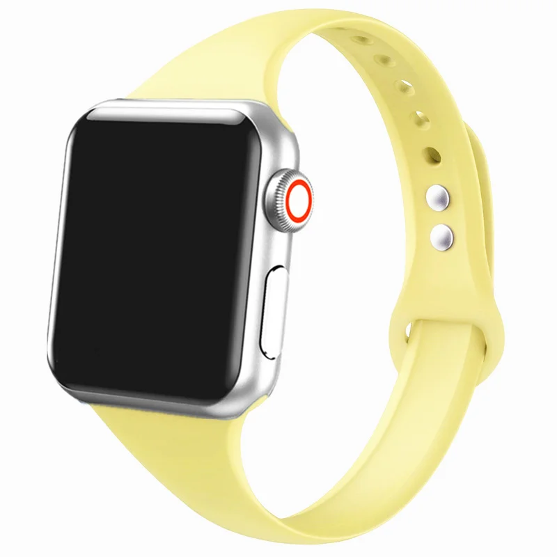 Тонкий ремешок для Apple watch 5 ремешок 44 мм 40 мм iWatch ремешок 38 мм 42 мм спортивный силиконовый браслет ремешок для Apple watch 4/3/2/1 38 - Цвет ремешка: Milk yellow 11