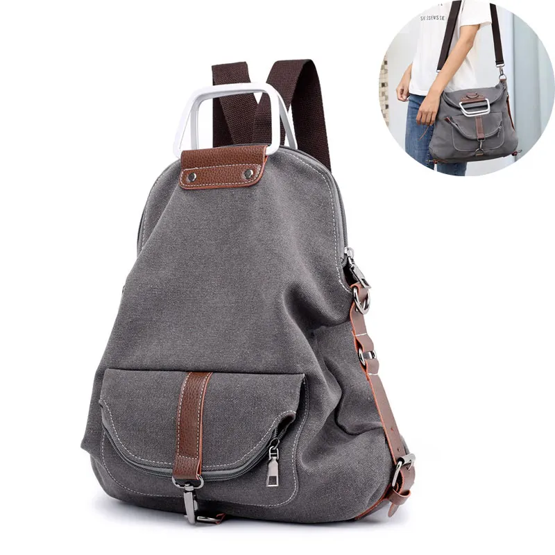 

Vintage Canvas Backpacks Women Multifunction School Casual Shoulder Crossbody Bags Men Fashion Simple Travel Office Bagpack B001