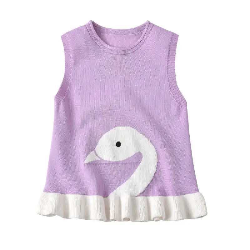 Зимняя одежда для маленьких девочек жилет для маленьких девочек Трикотажный жилет с рисунком лебедя для девочек хлопковые Повседневные детские свитера без рукавов - Цвет: Lavender
