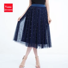 Высокая Талия Тюль бисер шикарные юбки женские вечерние банкетные пляжные эластичные юбки женские Многослойные кружевные юбки Vana Javeasen