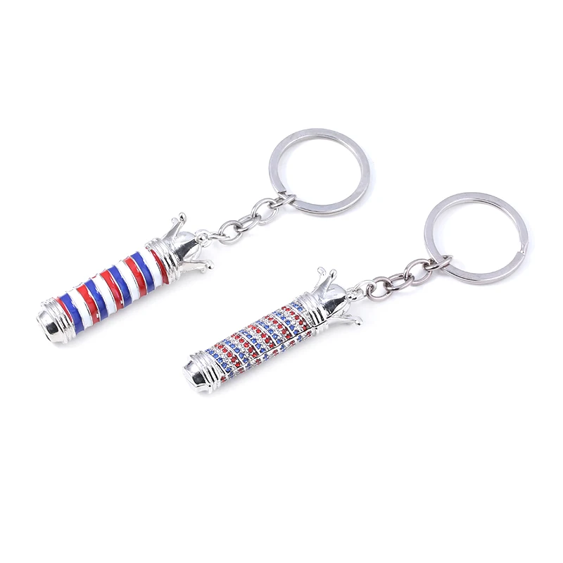 Mode Kristall Barber Shop Drehen Licht 3D Keychain Crown Friseur Logo Metall Anhänger Schlüsselring Männer Schlüssel Tasche Zubehör Geschenk – Detail 3