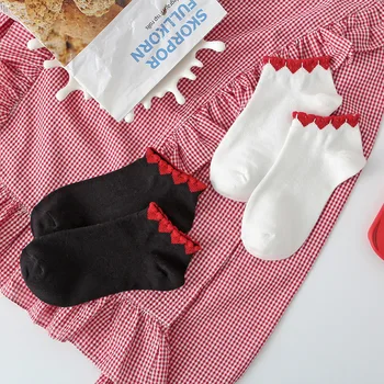 

Spring And Summer 2020 New Fasahion Women's Socks Lolita Style Mid Tube Socks Tide Socks Cute Red Heart Border Socks College Sty