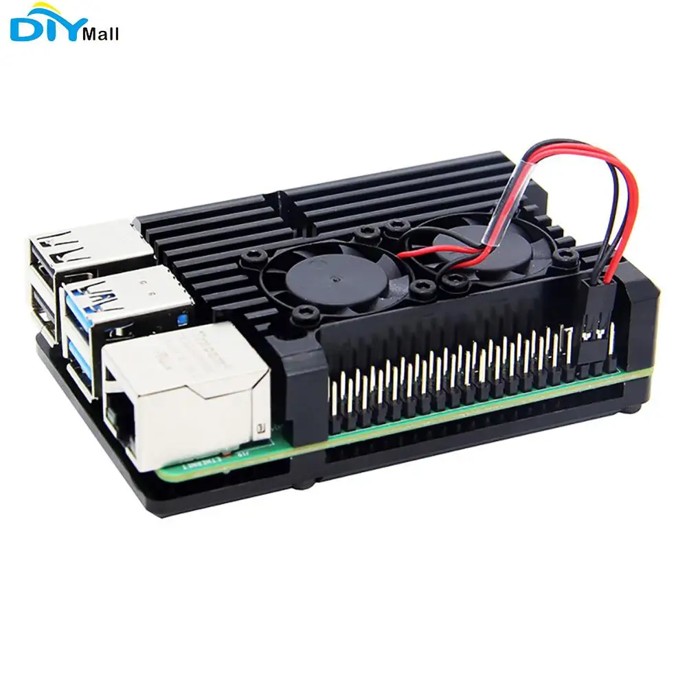 

Aluminum Metal Case Black With Dual Cooling Fan for Raspberry Pi 4