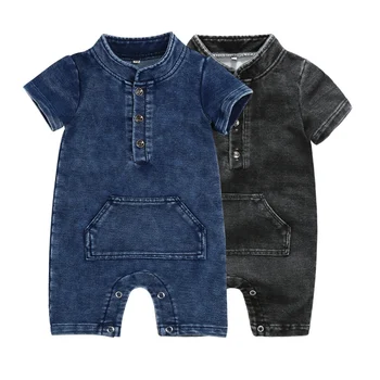 

2020 NEW Summer Baby Boys Romper Denim Buttons Infants Toddler One Piece Jumpsuit Outfits Clothes1