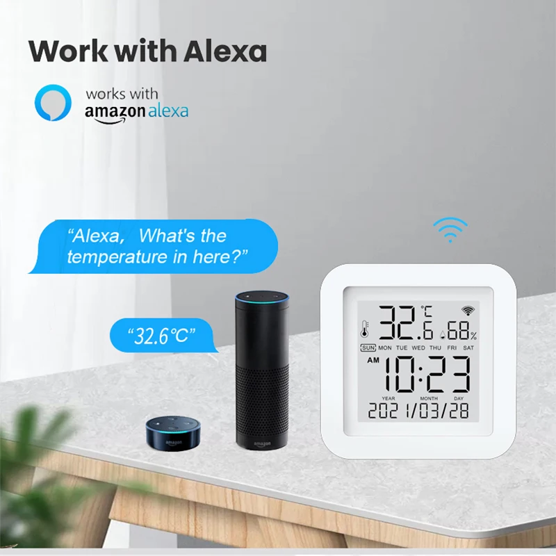 Tuya WIFI Smart Temperature Humidity Sensor Indoor Hygrometer Thermometer LCD Display Real Time Update USB Power Up