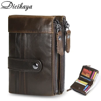 

DICIHAYA Zipper Men Wallet Genuine Leather Short Wallets Male Multifunctional Cowhide Hasp Purse Coin Pocket Photo Card Holder
