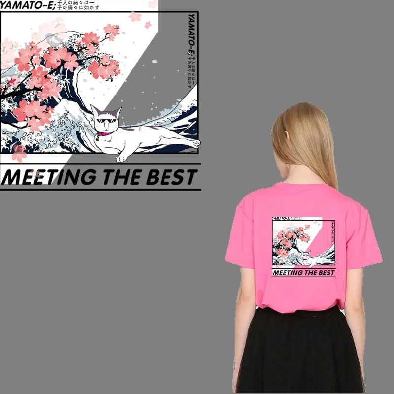 

flowers applique cat iron patches for clothes jacket patch heat transfer for t-shirt japanese cartoon thermal sticker diy patch