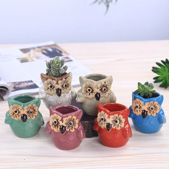 

Cute Owl Shaped Succulent Flower Pot Mini Ceramic Flower Pot Succulent Planter FPing