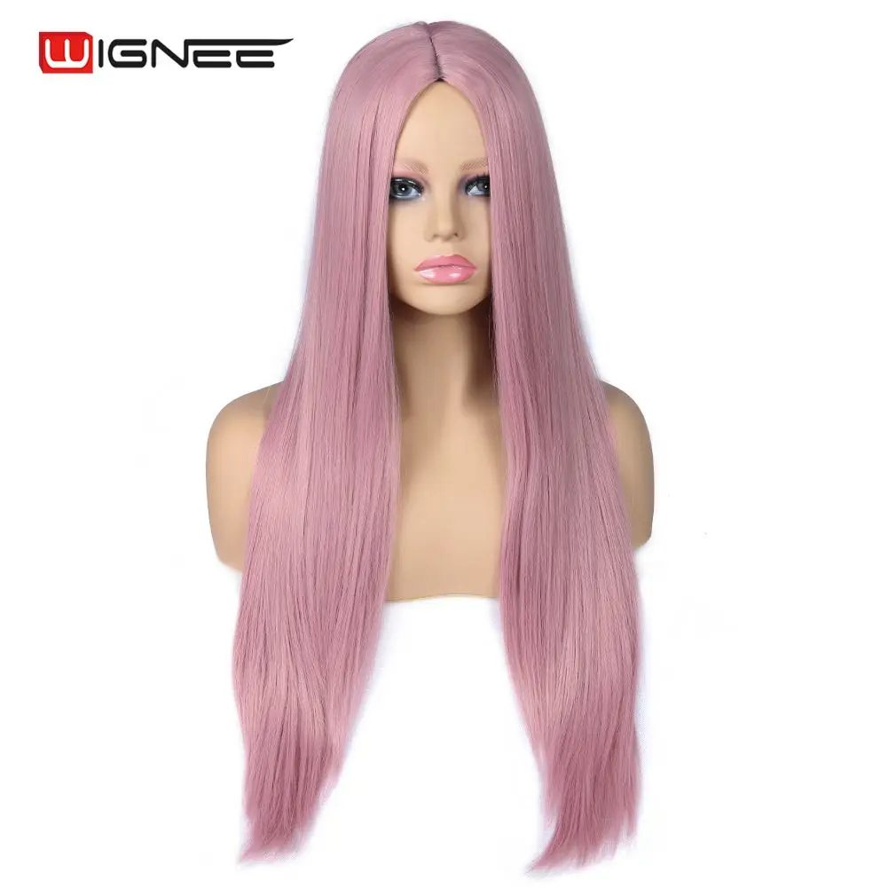 Wignee длинные прямые волосы синтетический парик для женщин высокая плотность термостойкие натуральные черные Косплей волосы женские парики
