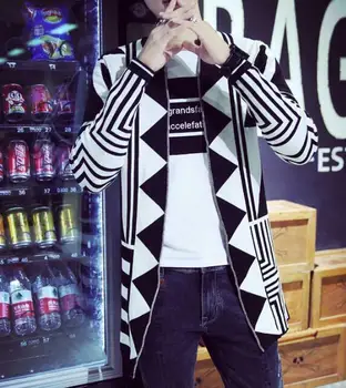 

Men's Knit Sweater Long Slim Fit Open Cardigan Coat Pattern Korean@