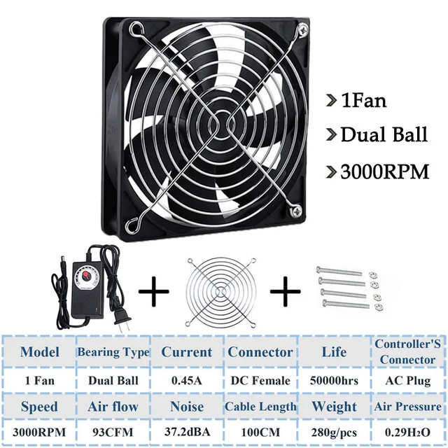 Gdstime 120mm DC 12V 220V Fan Mining Computer Chassis Workstation Radiator 12cm 120mmx25mm High Speed Router Server Cooling Fan 1 Fan Ball 3000RPM