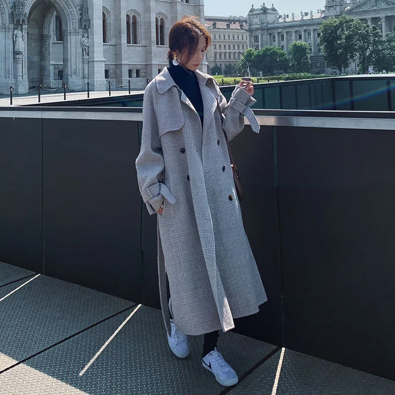 

Photo Shoot 2020 New Style Woolen Coat Mid-length Women's Plaid over-the-Knee Hepburn Wind CHIC Wide Sonny Coat