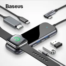 Baseus USB C концентратор к USB 3,0 HDMI RJ45 адаптер для MacBook Pro Air мульти Тип C концентратор с беспроводной зарядкой для iWatch USB-C концентратор