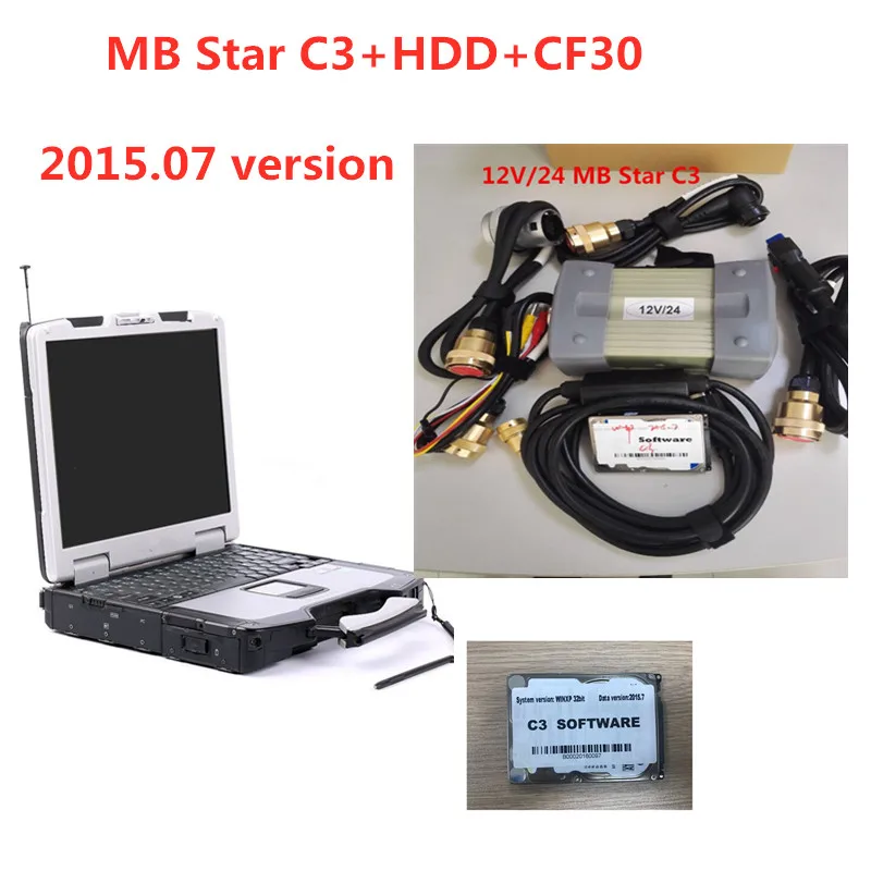 Лучший Mb Star C3 с программным обеспечением для ноутбука,07 Star c3 мультиплексор с кабелями HDD установлен C3 с CF-30 ноутбука непосредственно для работы