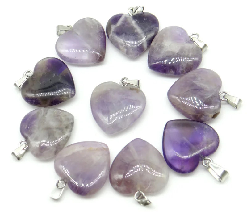 

Wholesale 50pcs/lot 2019 Fashion high quality natural stone purple crystal 20mm heart pendants for diy jewelry making