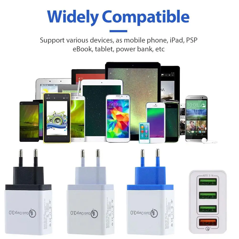 4 порта USB зарядное устройство Quick Charge 3,0 QC3.0 Смарт Быстрое настенное зарядное устройство для Xiaomi/samsung/huawei Быстрая Зарядка адаптер EU/US вилка
