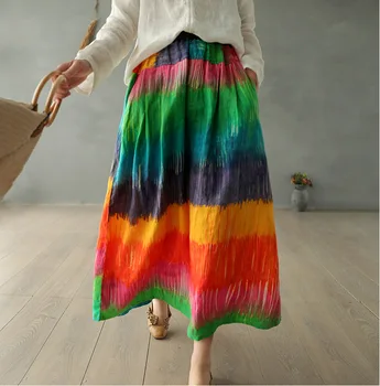 

Rainbow colors midi Skirt For Women A-line summer Hot casual
