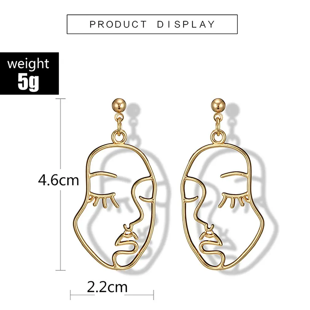 Abstract Hollow Out Face Dangle Earring Unique Design Girls Statement Long Drop Earrings Jewelry Earrings boucles d'oreilles Hot