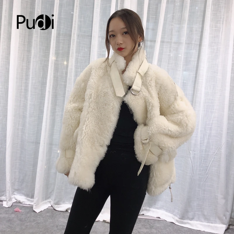 

Pudi TX223913 women winter Leisure Real sheep fur coat jacket overcoat lady fashion genuine fur coat outwear