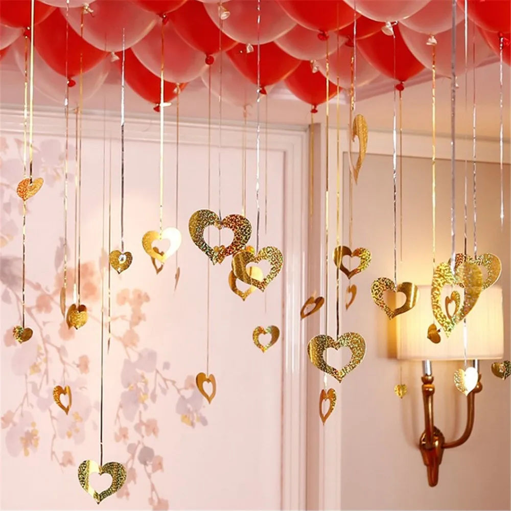 100pcs/lot Red Heart Laser Sequined Rain Balloon Pendant Romantic Wedding Room Birthday Party Decoration Balloon Accessories